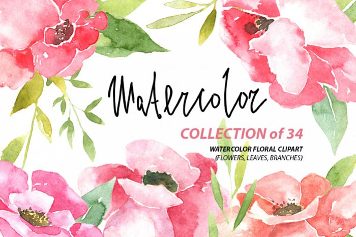 Watercolor pink & red flowers example image 1
