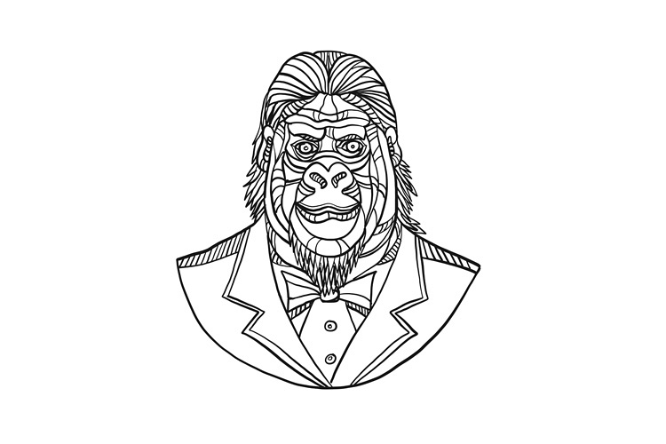 Gorilla Wearing Tuxedo Bust Monoline example image 1