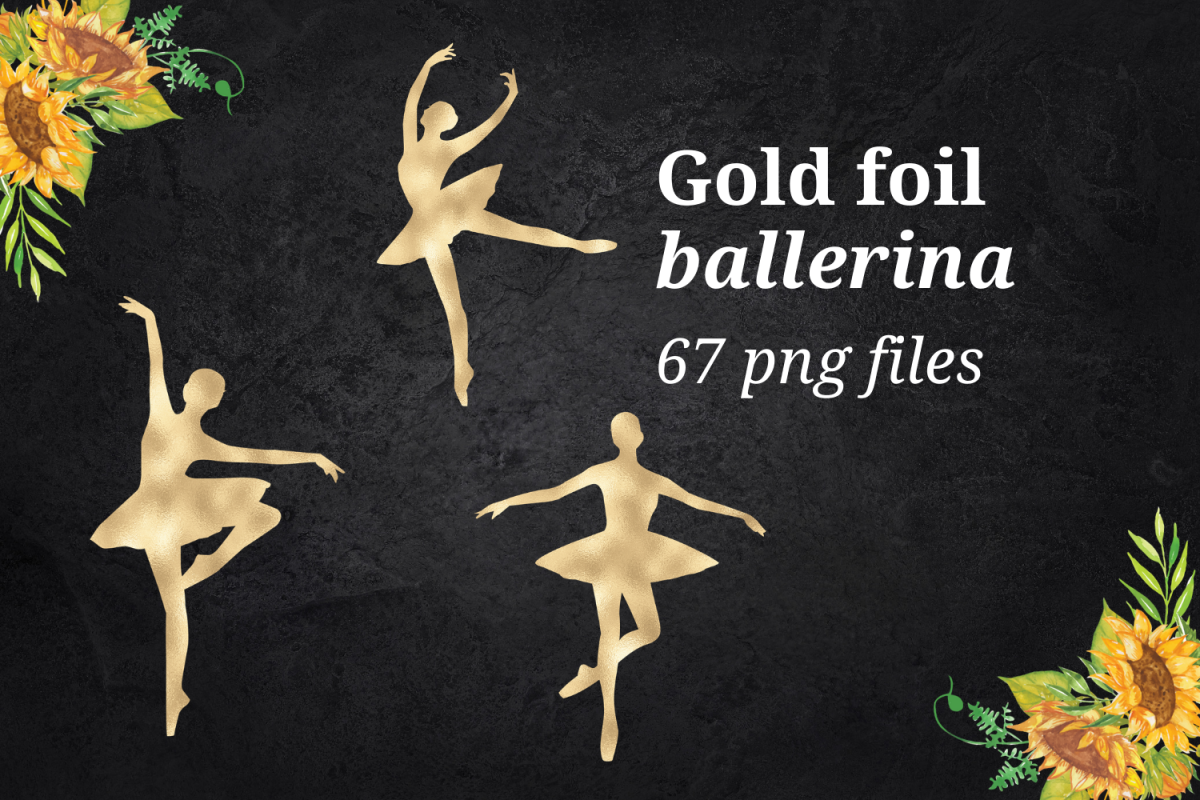 Gold Foil Ballerina Silhouettes, Ballerina gold clip art example image 1
