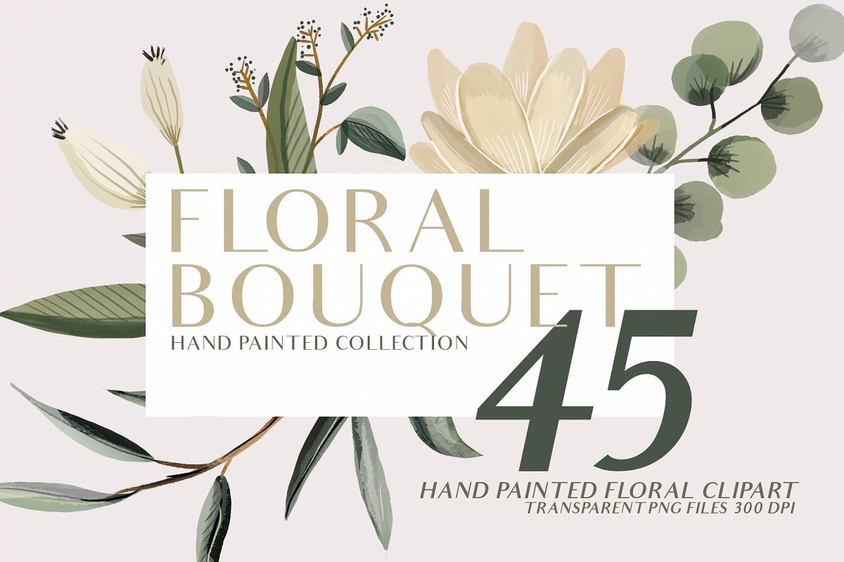 Floral Bouquet hand painted clipart example image 1