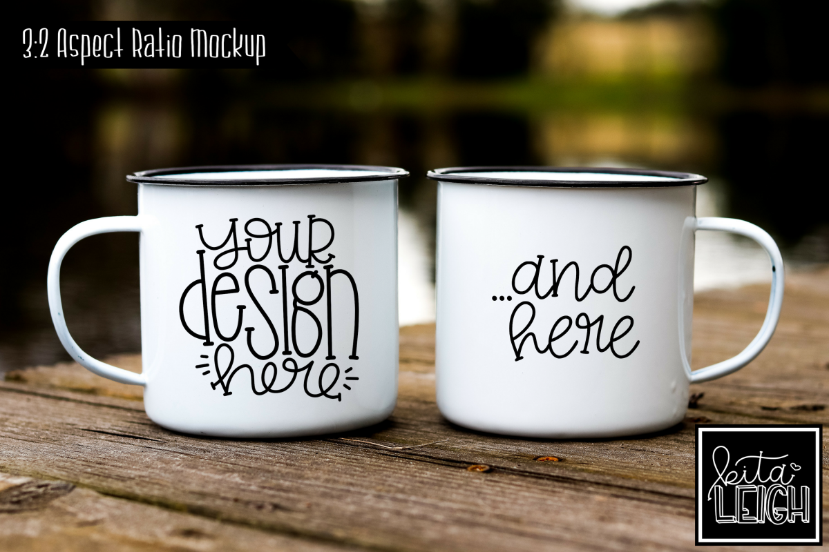 Two Pair Campfire Mugs on a Fishing Dock Mockup example image 1