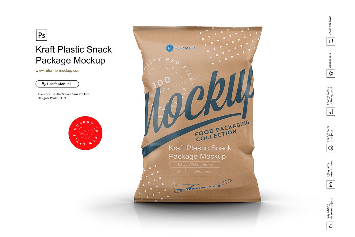 Kraft Plastic Snack Package Mockup example image 1
