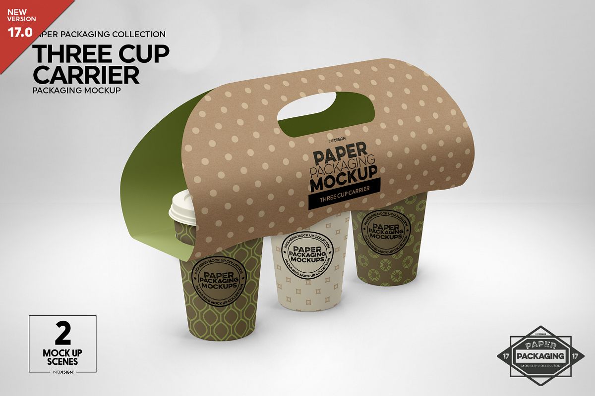 Three Cup Paper Carrier Packaging Mockup example image 1