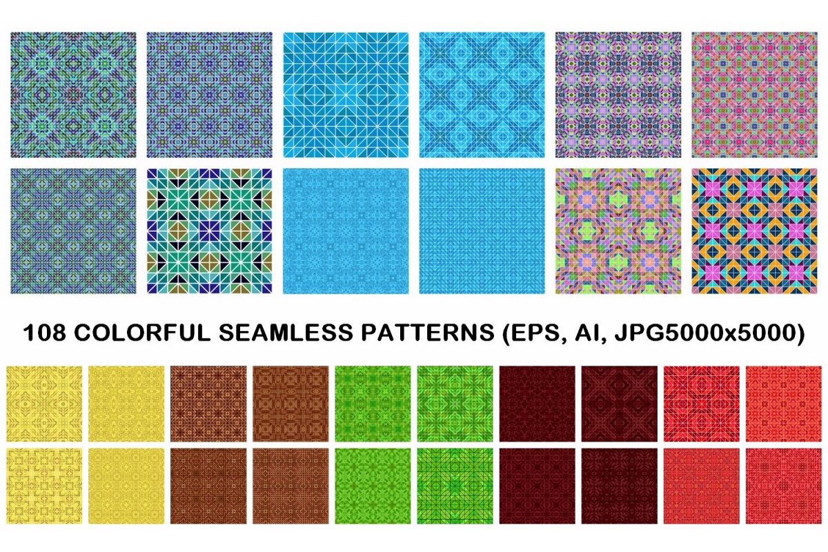 108 colorful seamless kaleidoscope triangle patterns (AI, EPS, JPG 5000x5000) example image 1