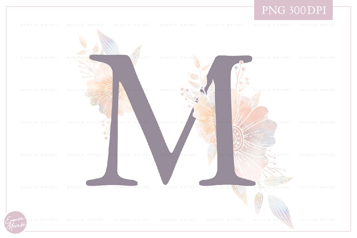 MONOGRAM Letter M Elegant Floral Monogram - Flower alphabet example image 1