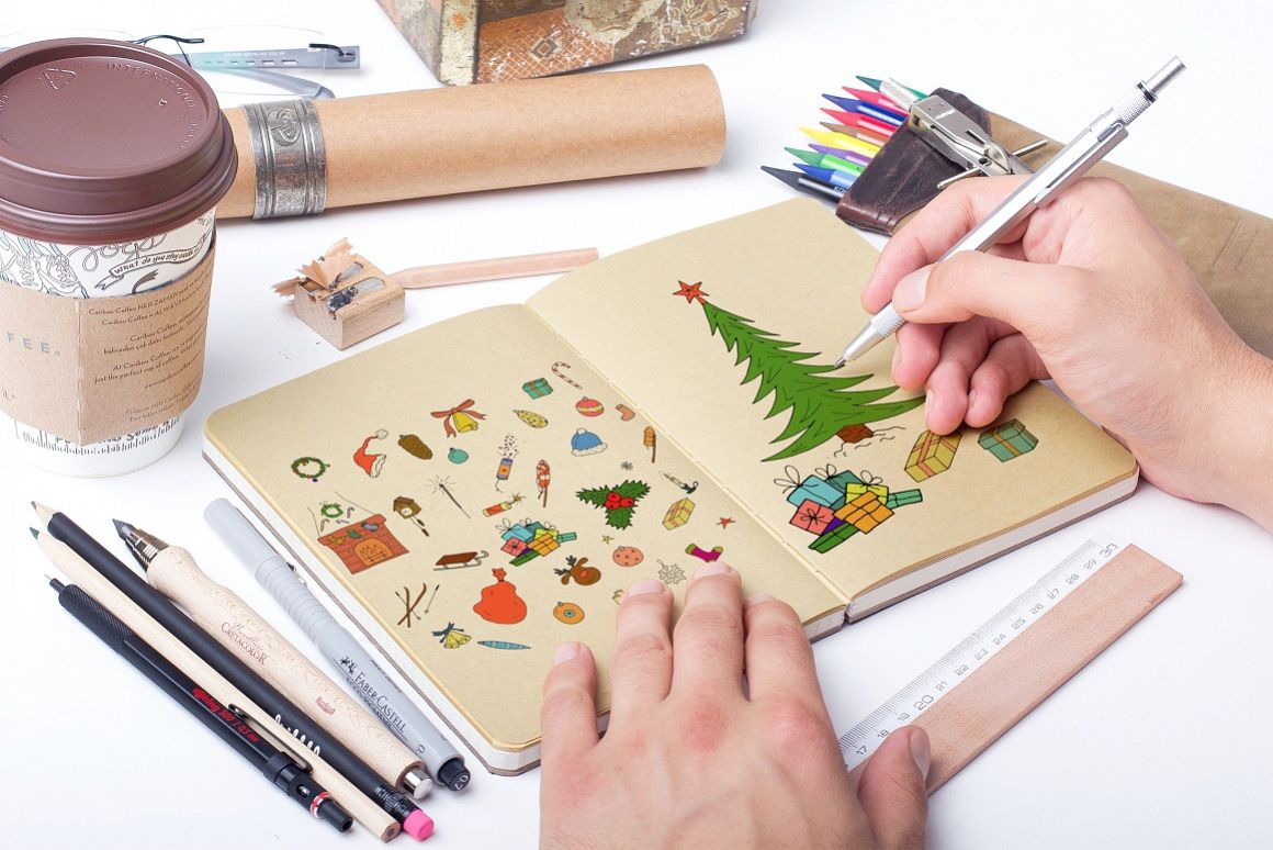 Color christmas doodle elements example image 1