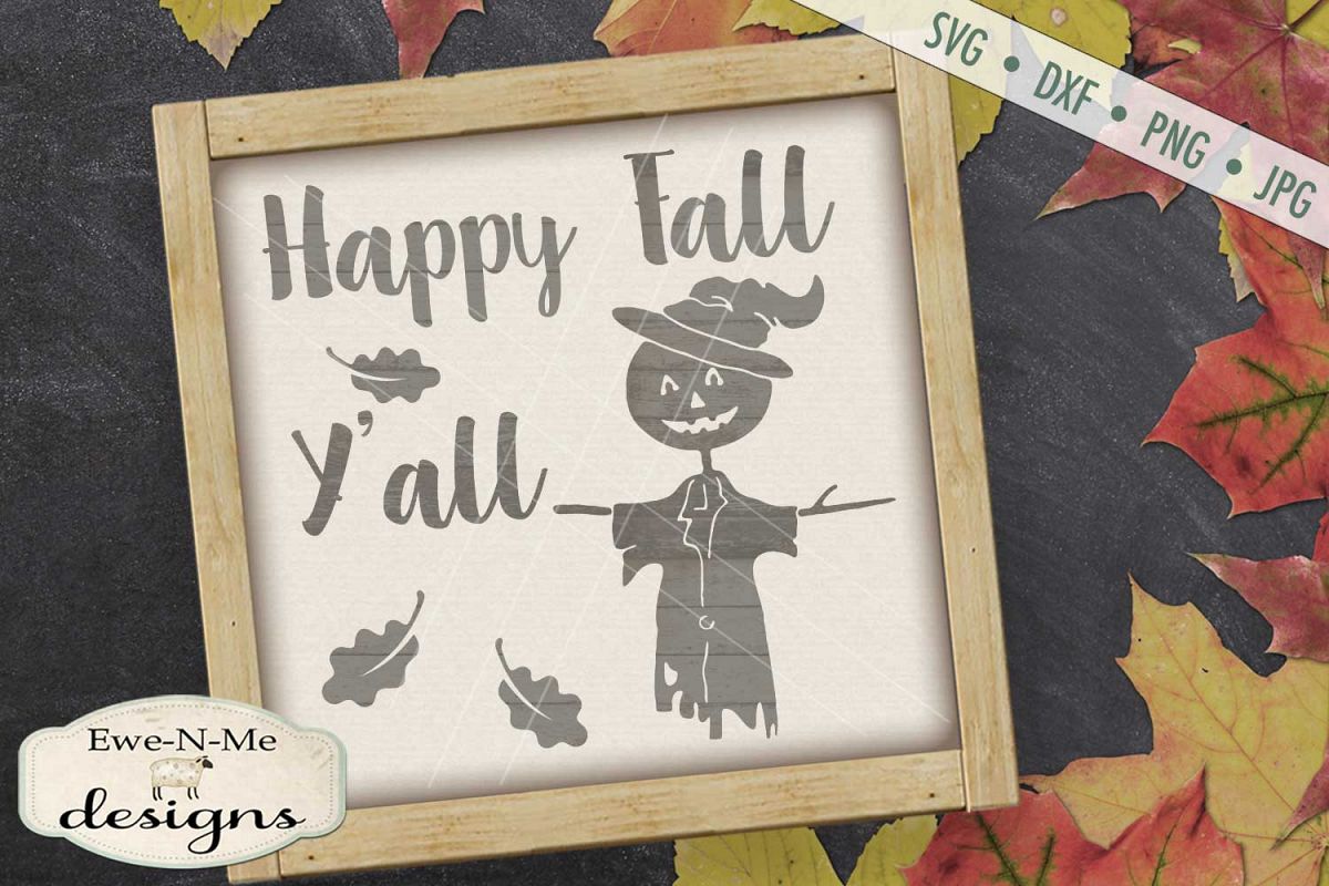 Happy Fall Y'all Scarecrow Leaves SVG DXF Files example image 1