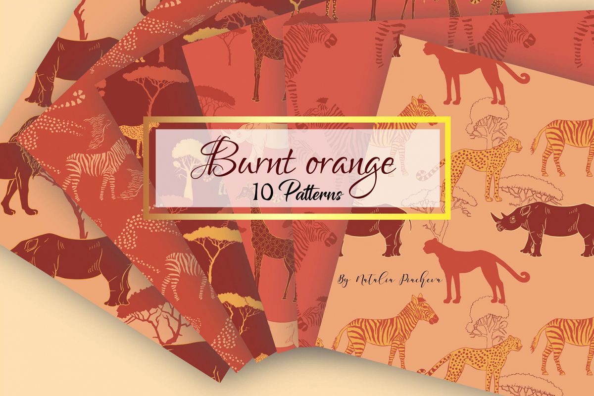 Burnt Orange Digital Paper animal example image 1