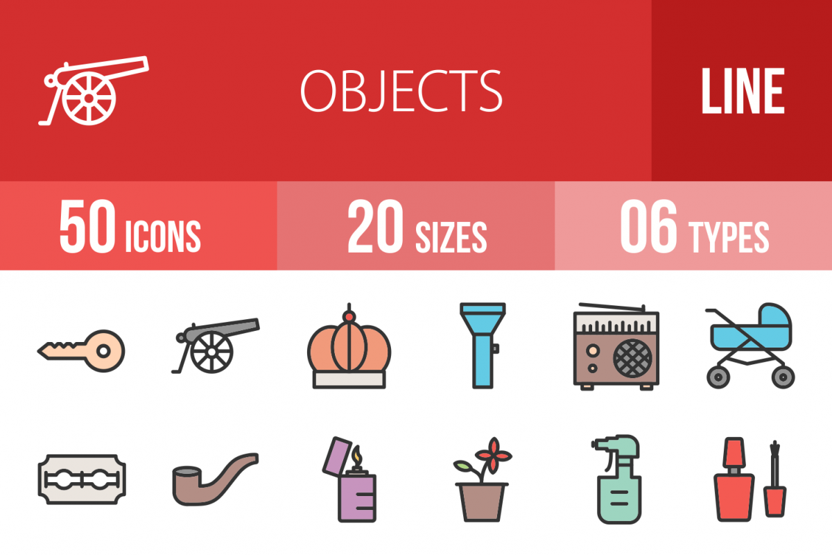 50 Objects Linear Multicolor Icons example image 1