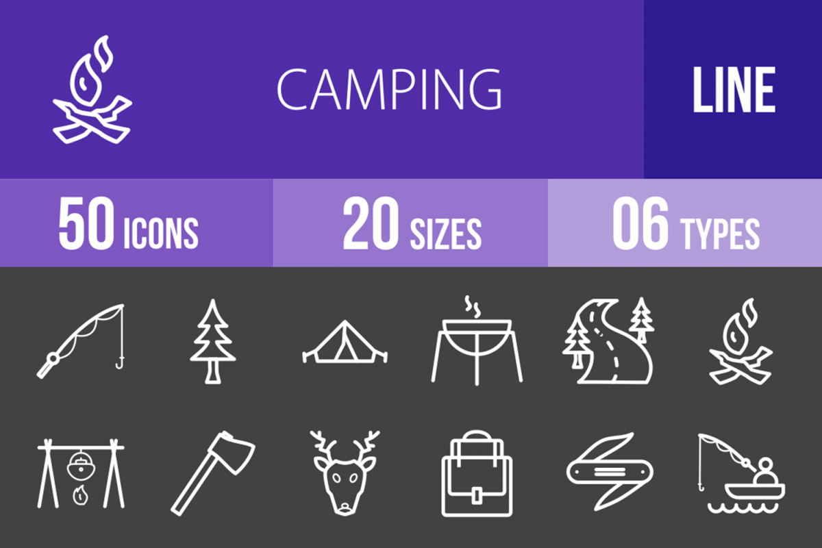 50 Camping Line Inverted Icons example image 1