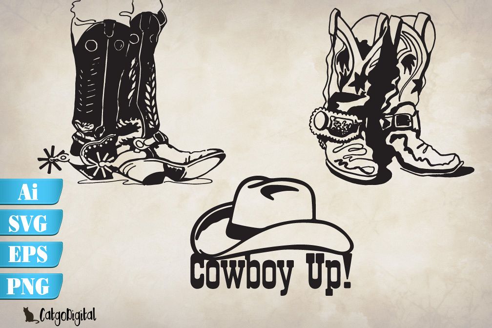 Cowboy Boots and Hat SVG EPS Ai PNG example image 1