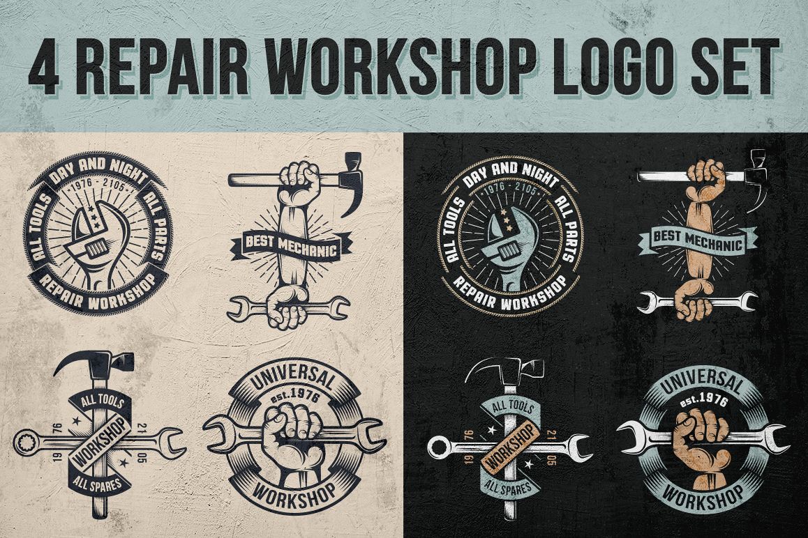Repair workshop logo set example image 1