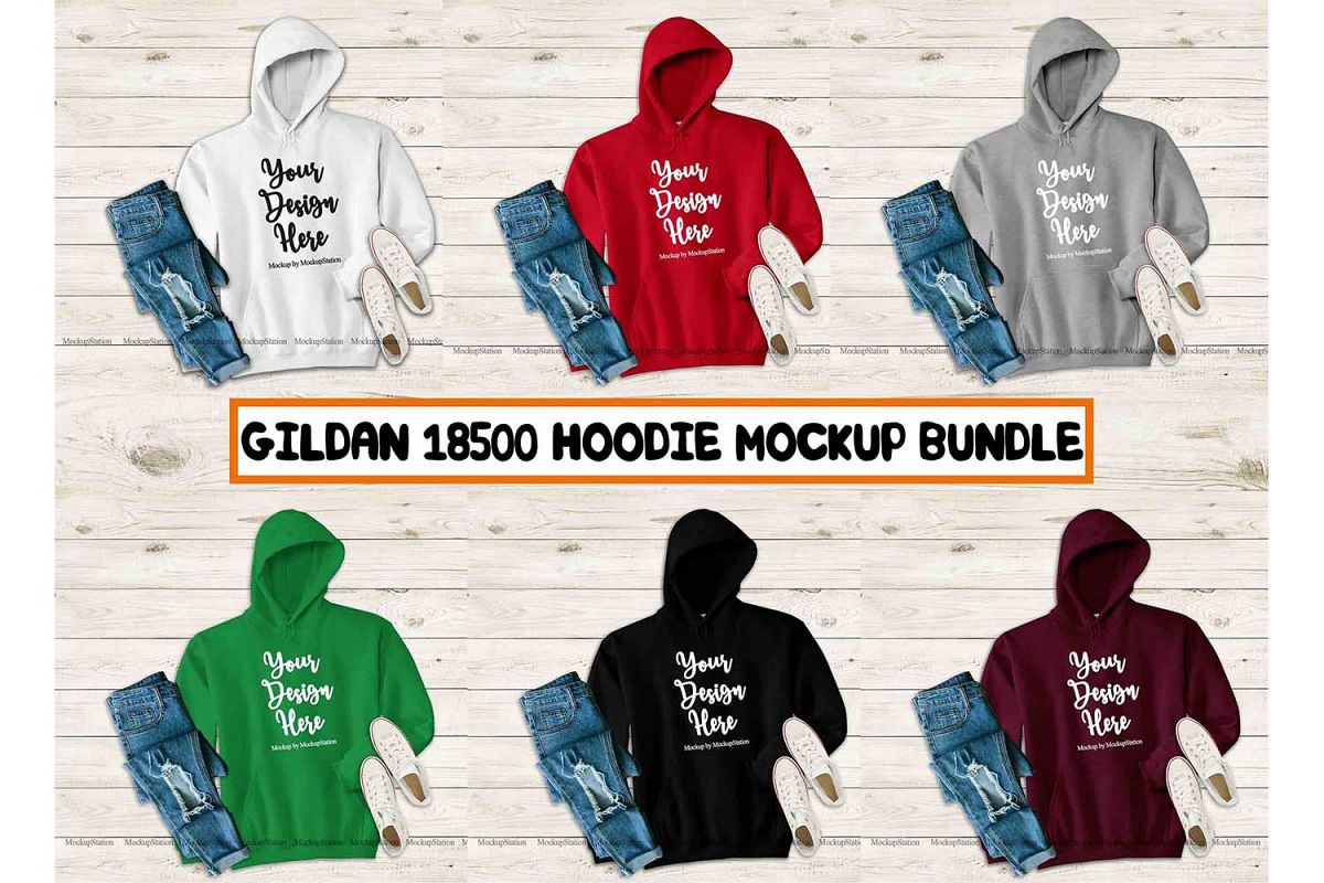 Hoodie Mockup Bundle, Fall Gildan 18500 Mock Up 6 Colors