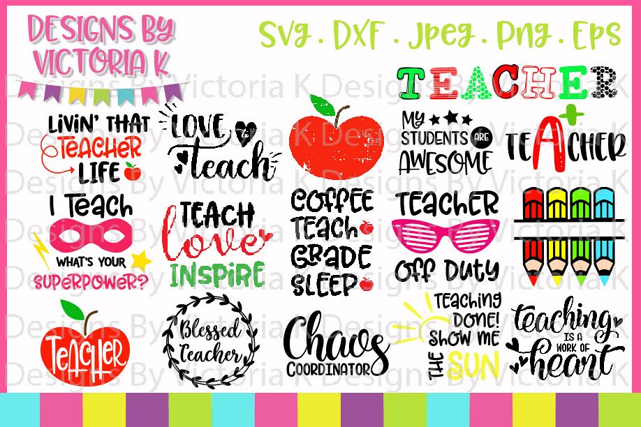 Teacher bundle, Teacher Cutting Files, SVG, DXF, EPS, PNG example image 1
