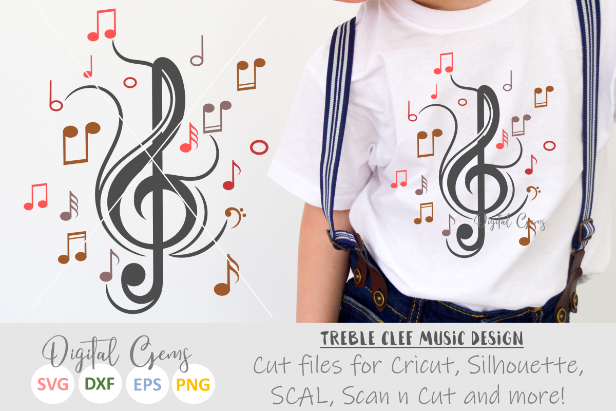 Treble clef with music notes SVG / DXF / EPS / PNG files example image 1