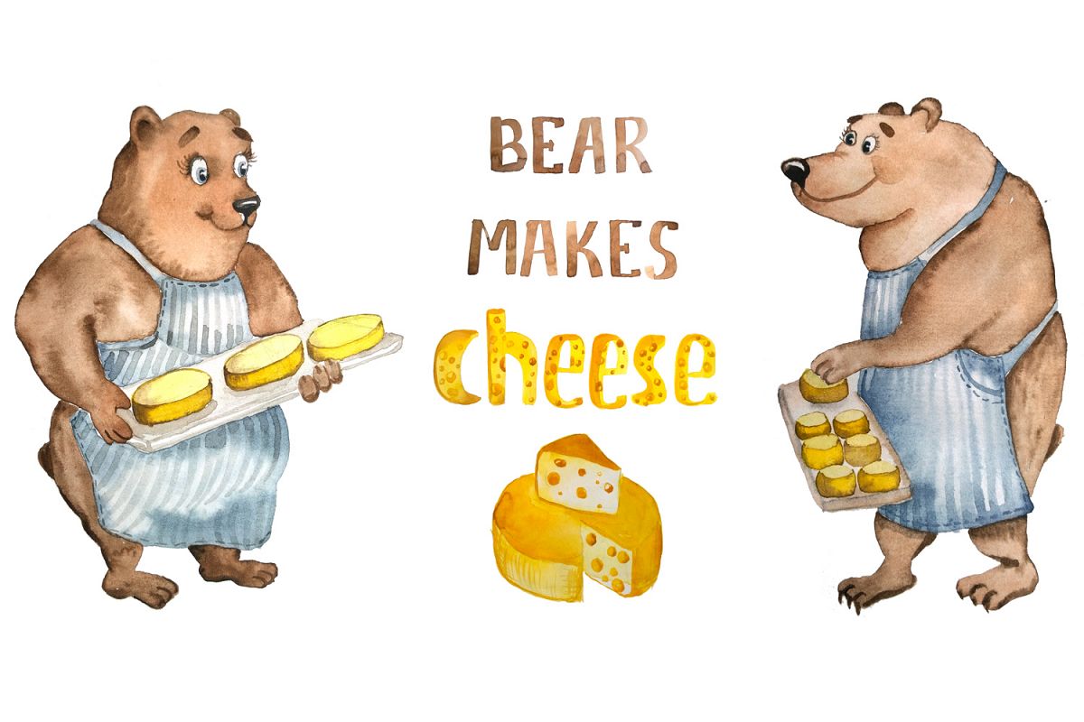Bear makes cheese - watercolor character example image 1