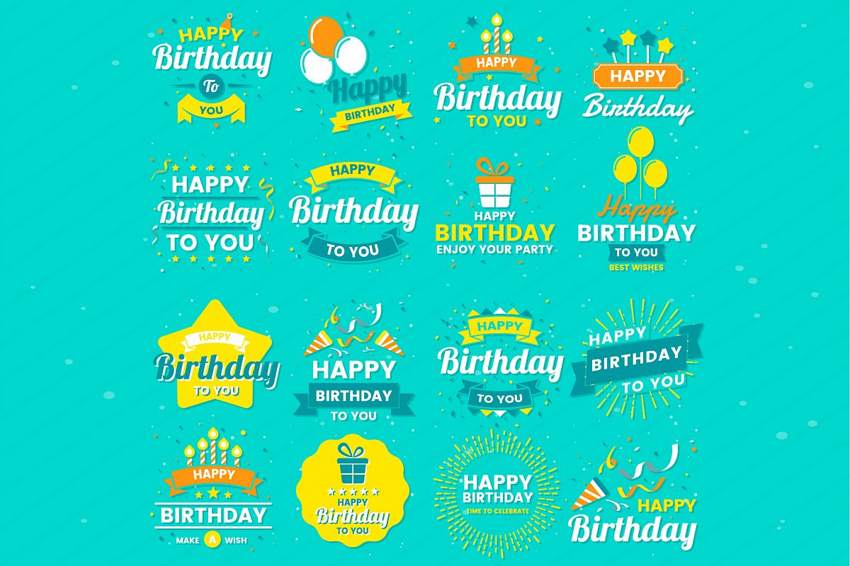 Happy Birthday Badge & Objects Vector Set example image 1