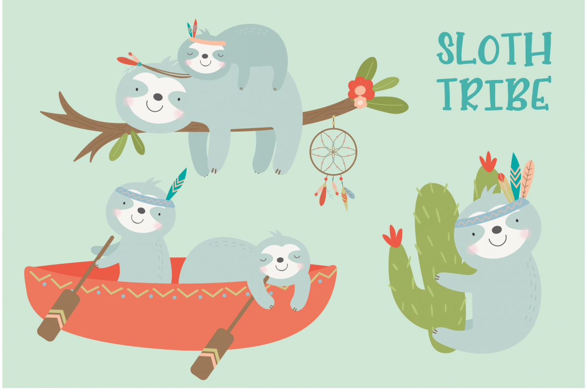 SLoth TRibe clipart and paper set example image 1