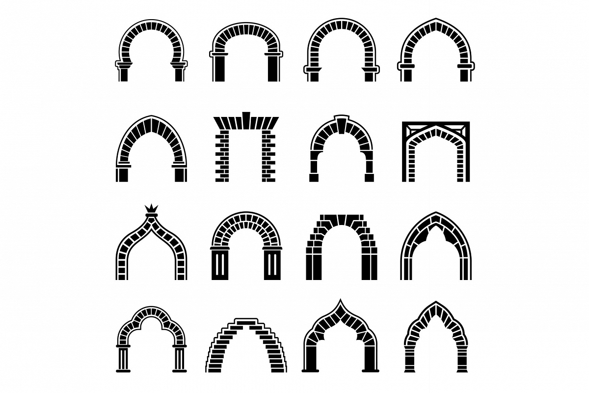 Arch types icons set, simple style example image 1
