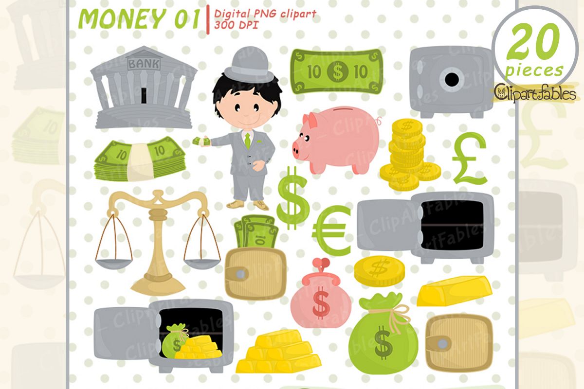 Money Clipart Cute Piggy Bank Design Instant Download - 