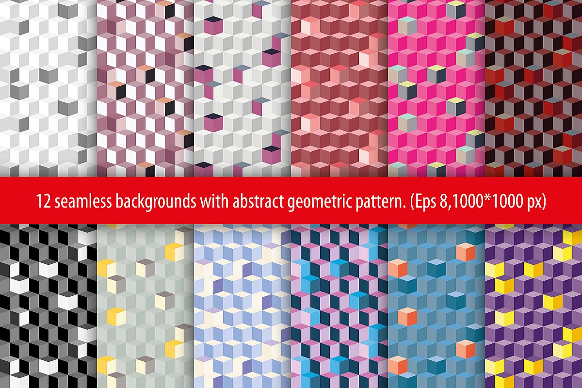 Set of 12 seamless vector backgrounds with abstract geometric pattern. example image 1