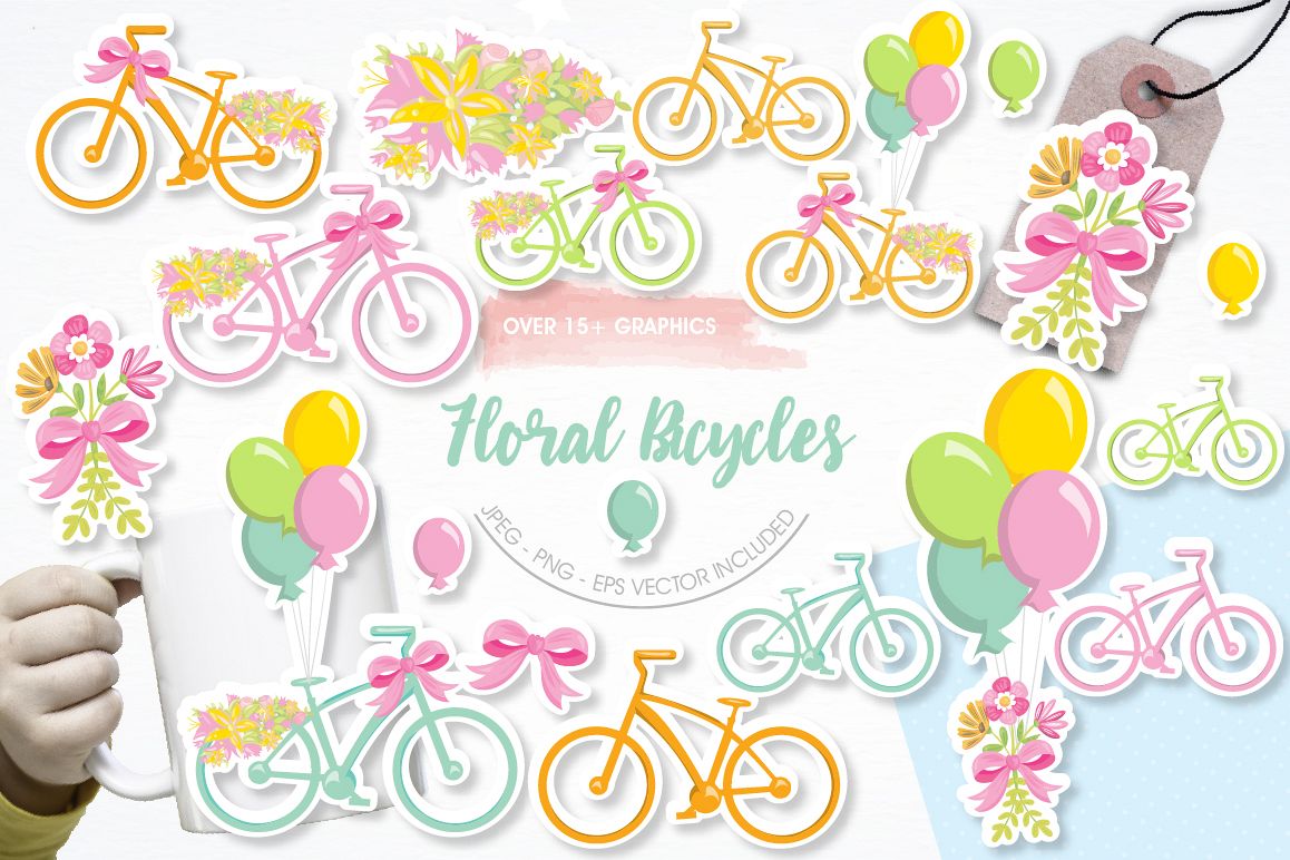 Floral Bicycles graphics and illustrations example image 1