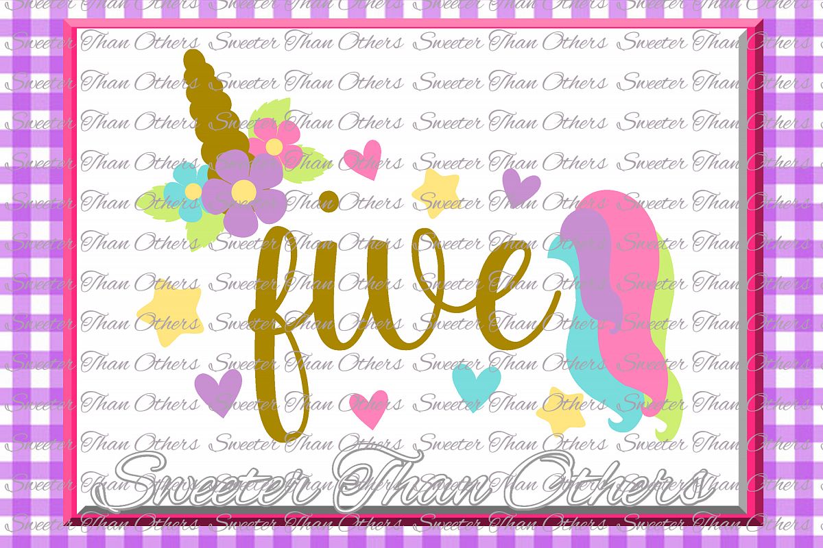 Fifth Birthday SVG, 5th Birthday Unicorn svg example image 1
