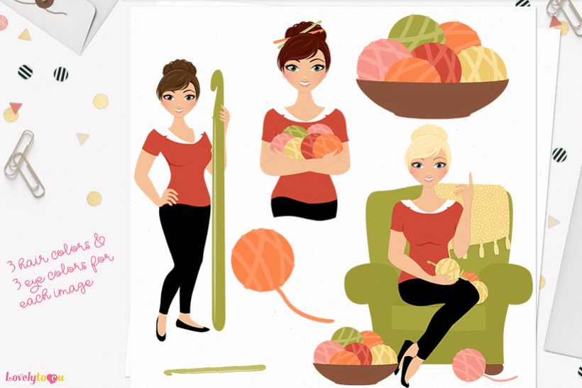 Woman crochet character clip art L161 Juliet example image 1