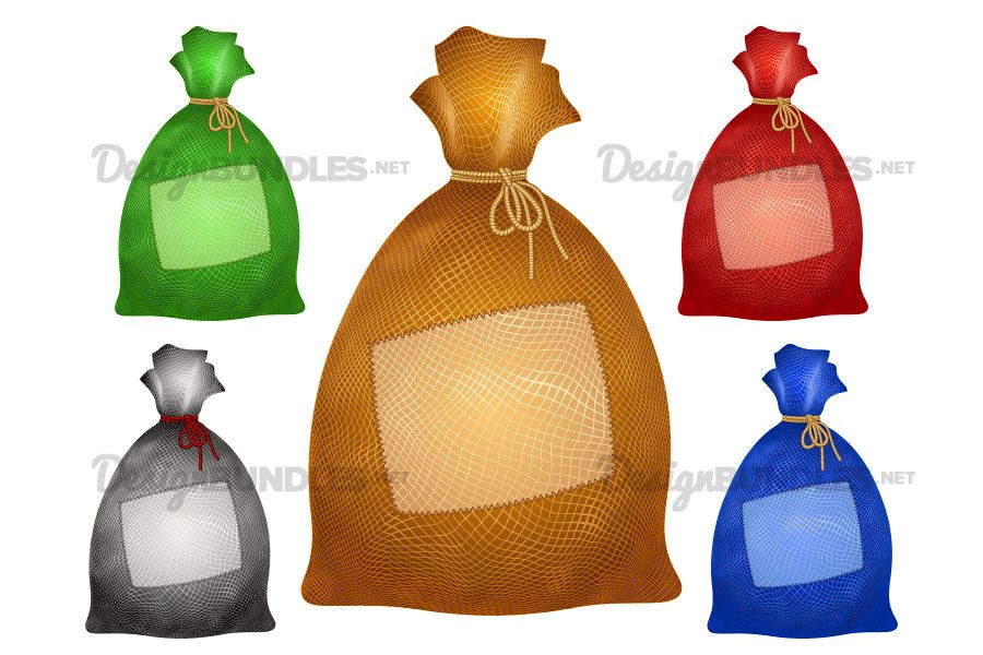 Vector Sack Bag Patch Burlap Rope Realistic Filled Icon Set example image 1