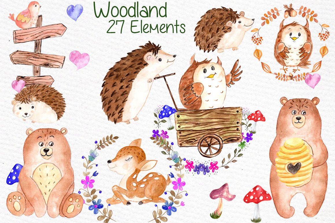 Download Watercolor forest animals clipart