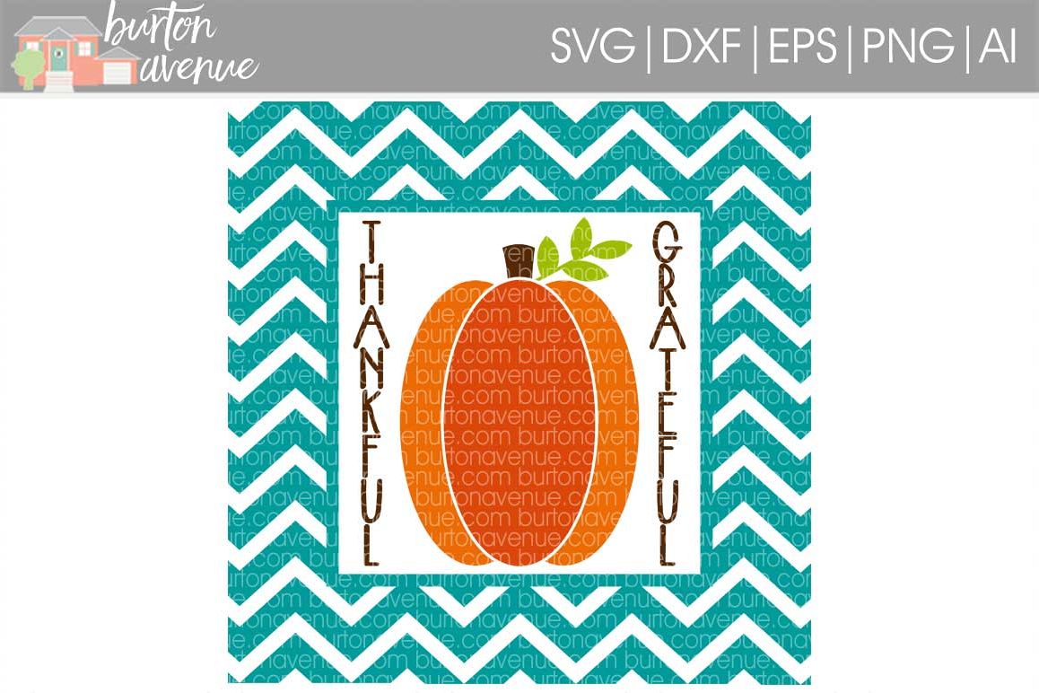 Thankful - Grateful Pumpkin w/Chevron Frame cut File - SVG DXF EPS AI PNG example image 1