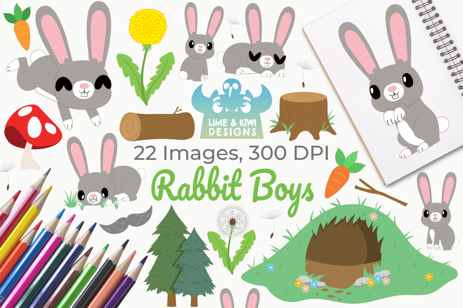 Rabbit Boys Clipart, Instant Download Vector Art example image 1