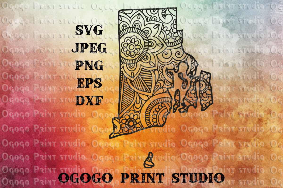 Rhode Island SVG, Map svg, Zentangle SVG, Mandala svg example image 1