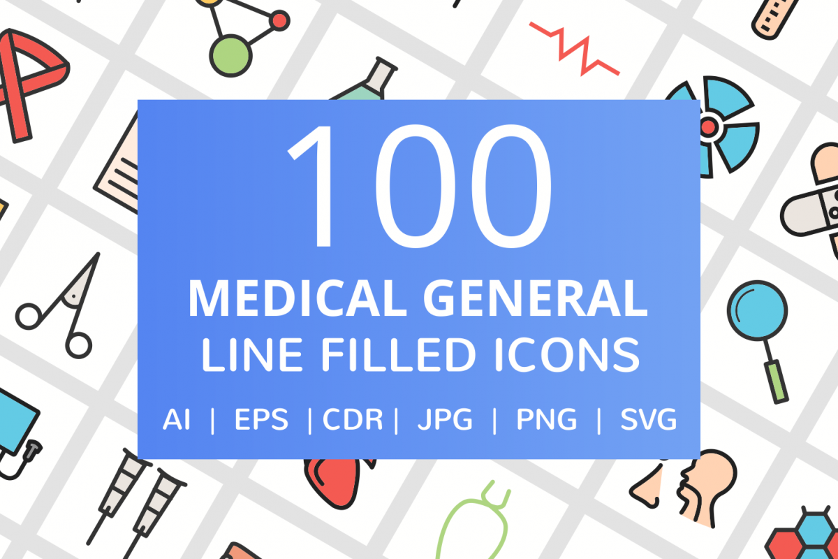 100 Medical General Filled Line Icons example image 1