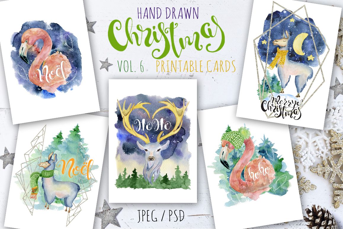 Christmas watercolor cards Vol.6 example image 1