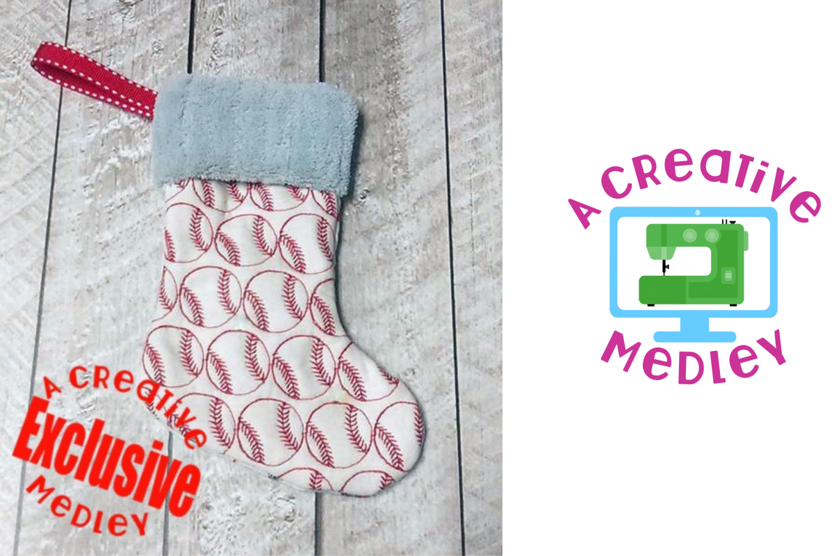 In the hoop Stocking with Cuff and Baseball Motif Embroidery example image 1