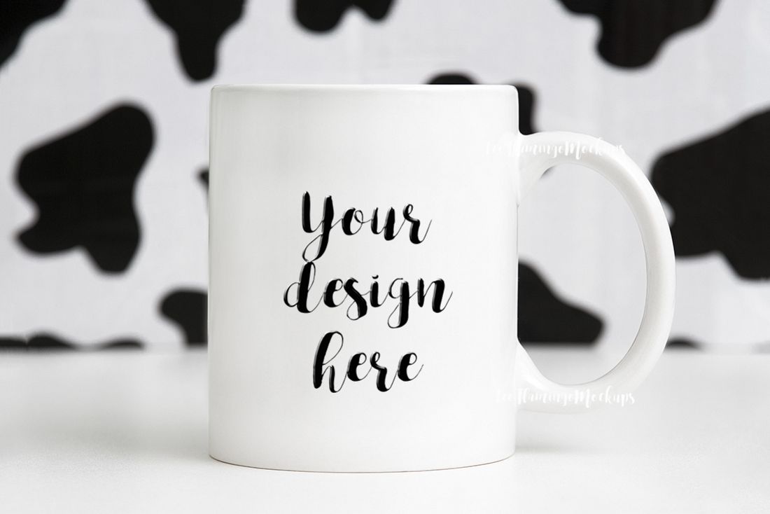 11oz White Coffee Mug Mockup animal print background example image 1