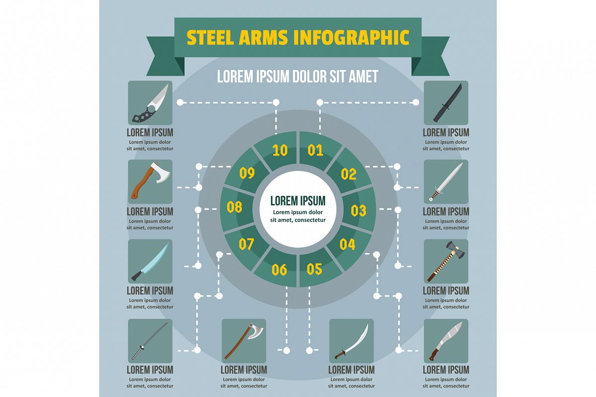 Steel arms infographic concept, flat style example image 1