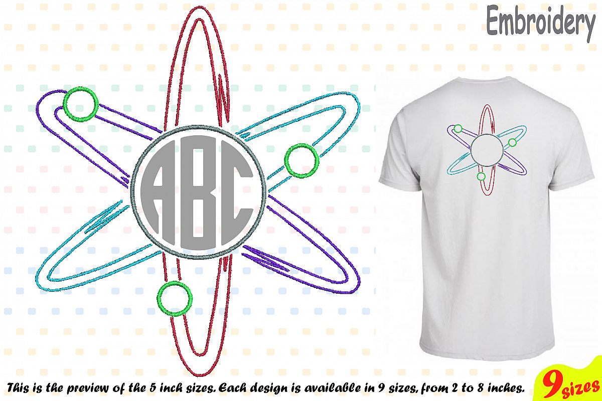 Circle Atom Science Designs for Embroidery Machine Instant Download Commercial Use digital file hoop sign Nuclear Fission outline 191b example image 1