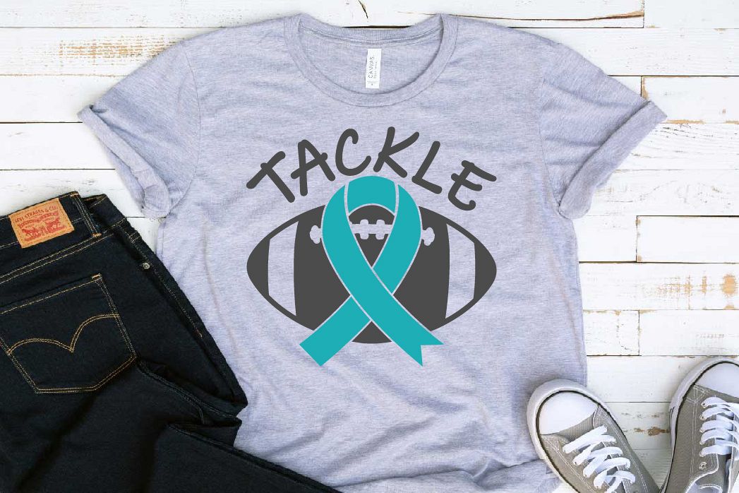 Tackle Football Ribbon Loss Svg Ovarian Cervical 1557s example image 1