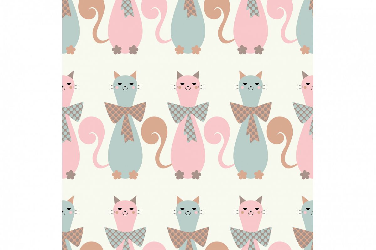 Seamless vector background with decorative cats. example image 1