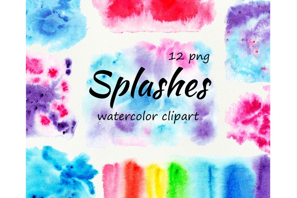 Bright Watercolor Splashes Spots Clipart example image 1