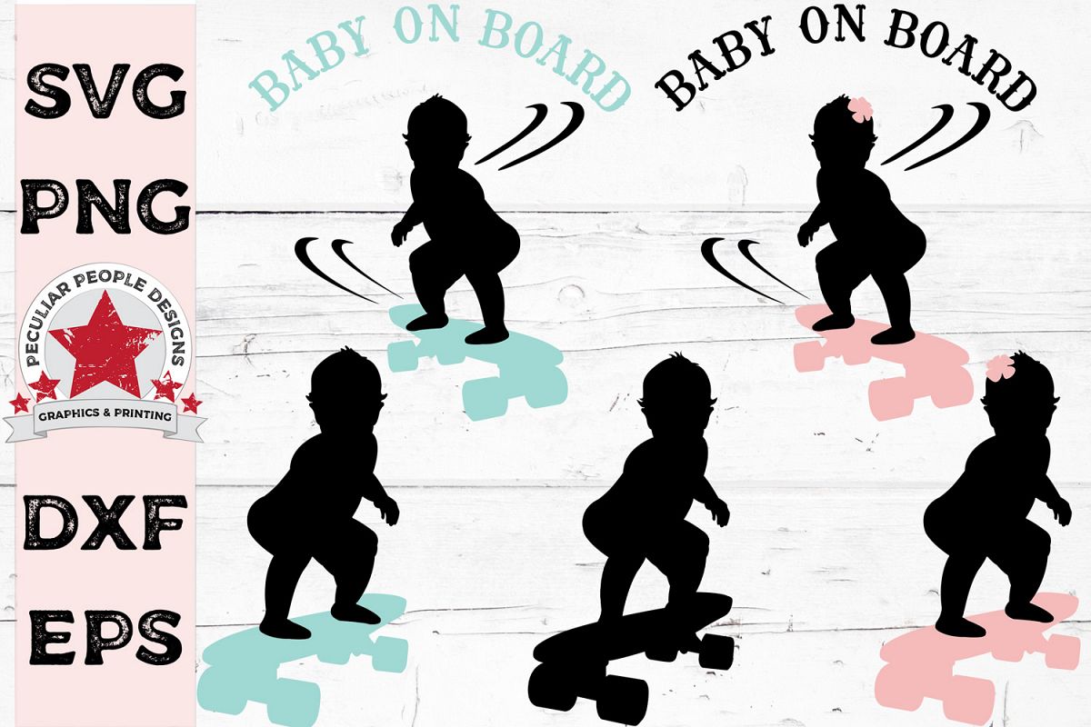 SVG Bundle Baby On Board Skateboarder Decal Gender Reveal example image 1