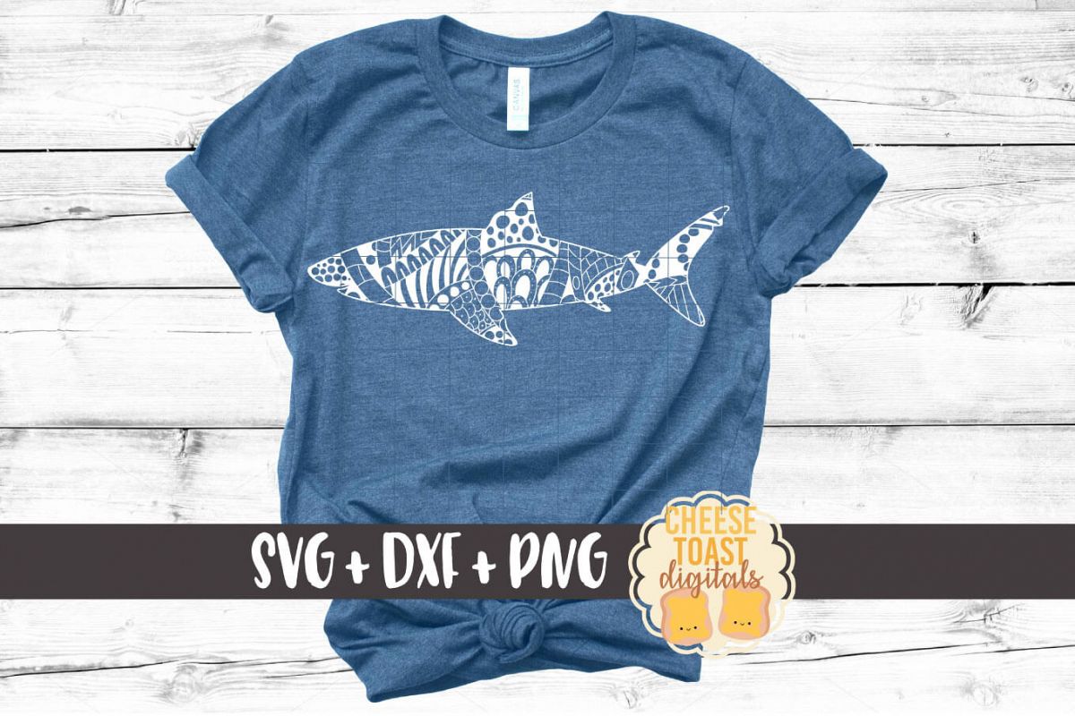 Shark - Zen Doodle Art - Ocean SVG PNG DXF Files example image 1