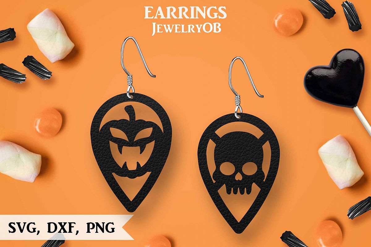 Halloween Earrings, Cut File, SVG DXF PNG Formats, Pumpkin example image 1