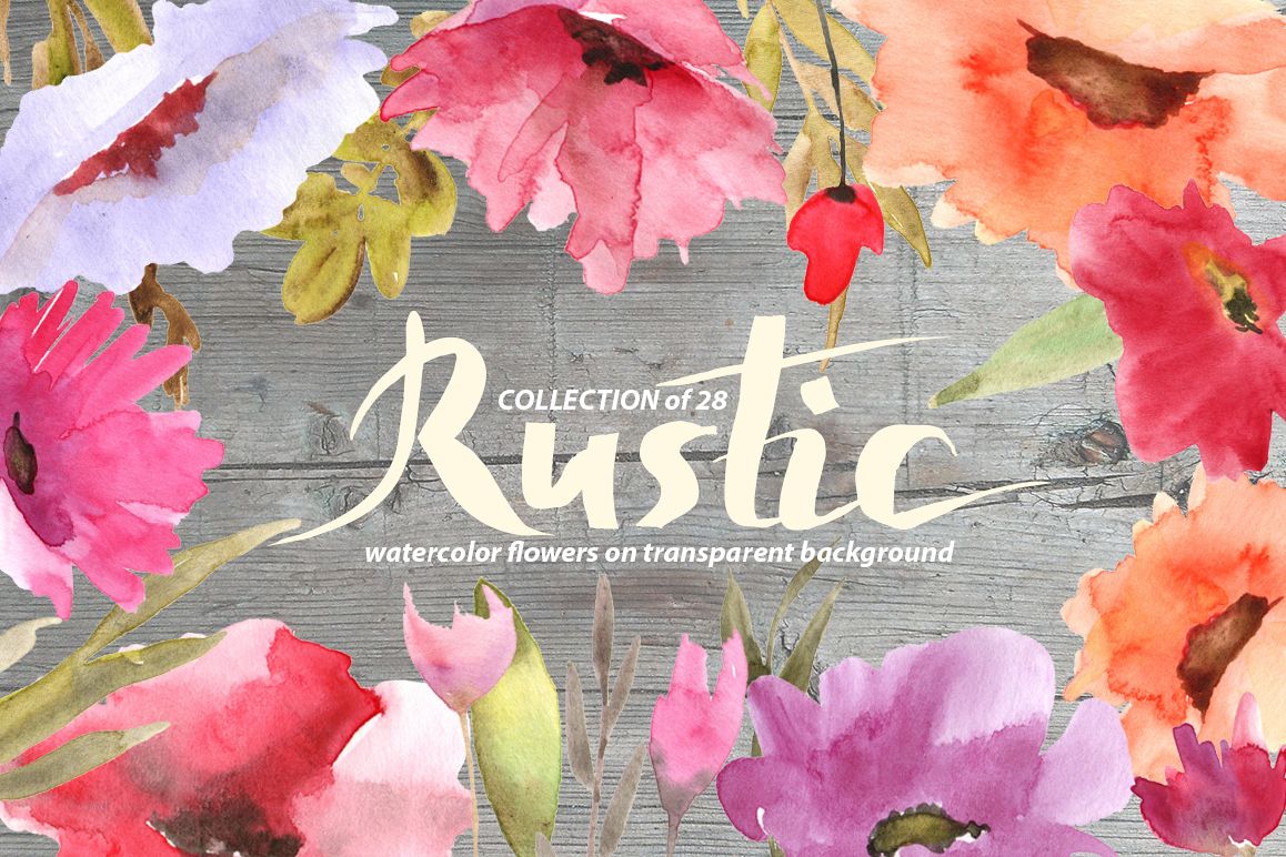 Rustic watercolor flowers set example image 1