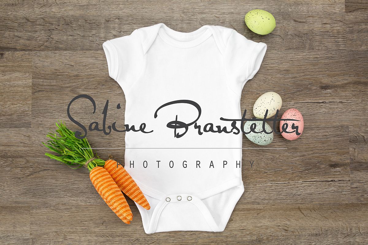 Styled Stock Photography White Easter Baby Bodysuit Mockup example image 1