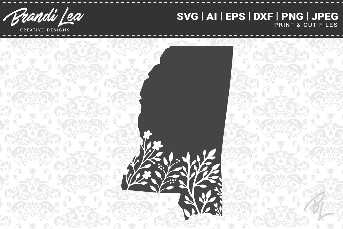 Mississippi Floral State Map Svg Cutting Files