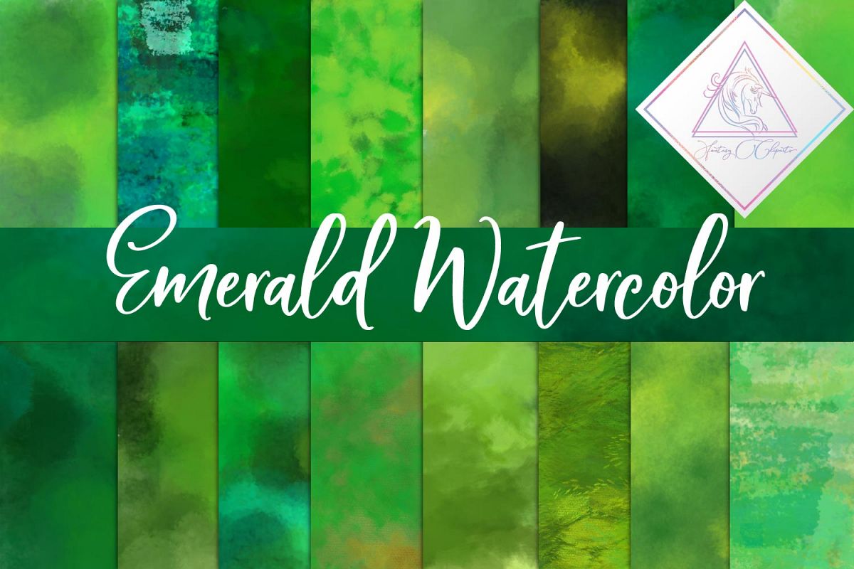 Emerald Watercolor Digital Paper example image 1