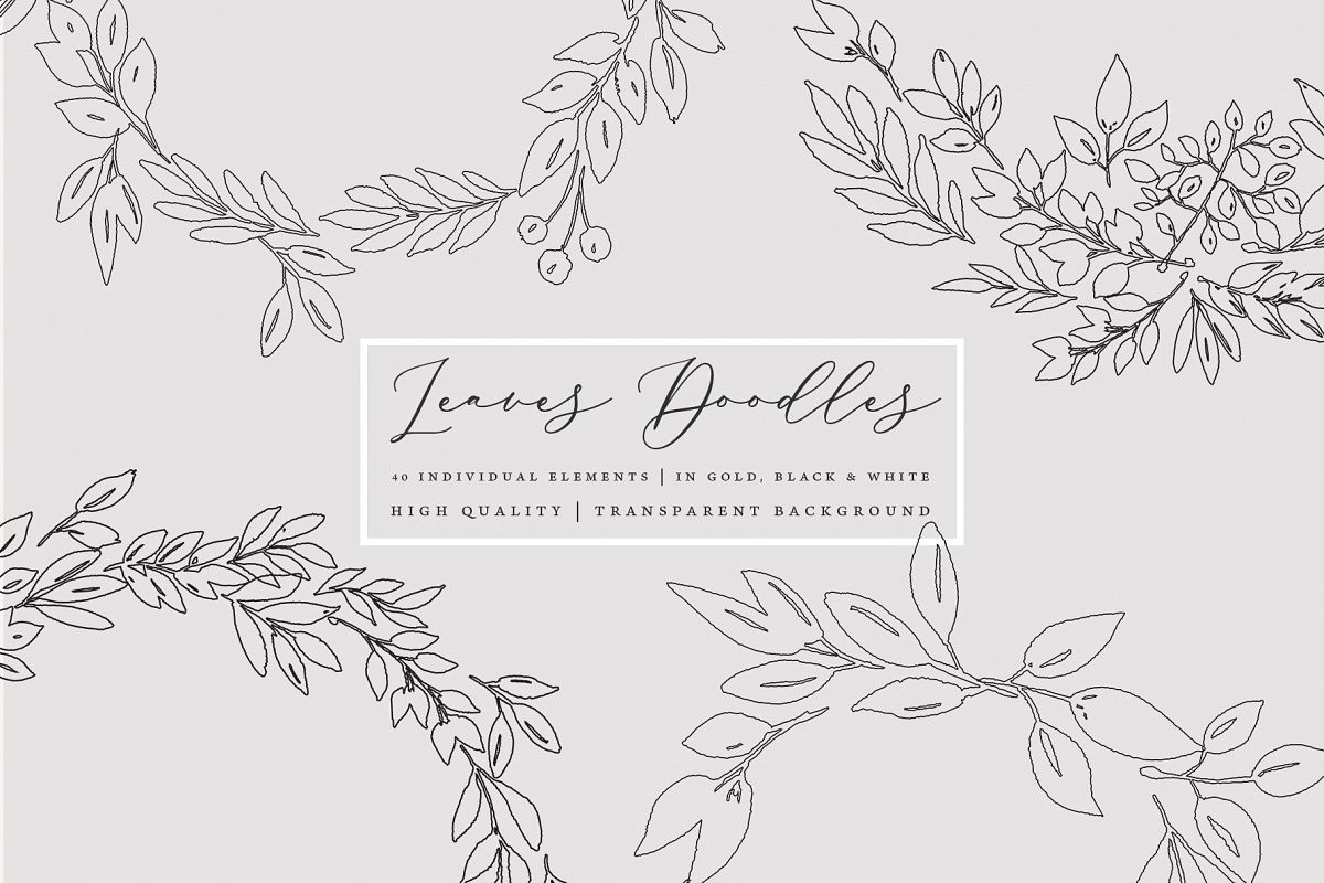 Foliage doodles clip art set, hand drawn foliage, hand drawn example image 1